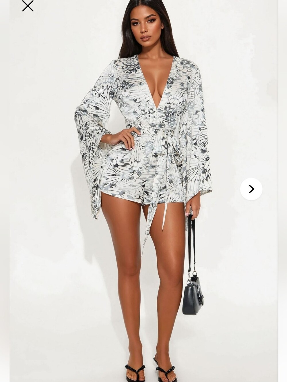 Women’s White & Black Printed Tie-Waist Romper